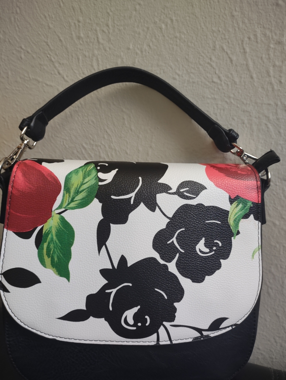 K. Carroll Accessories Floral Rose Crossbody Handbag - Black White & Red - Picture 5 of 16